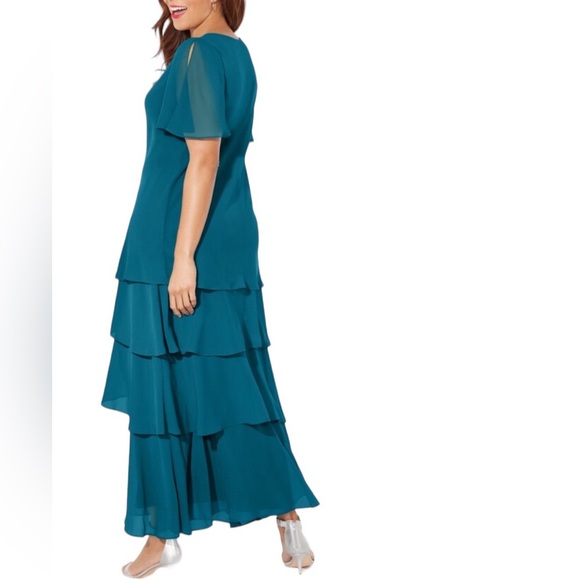 NEW Catherines Tiered Chiffon Maxi Dress 1X Rhinestone Keyhole Formal Party - Picture 6 of 13